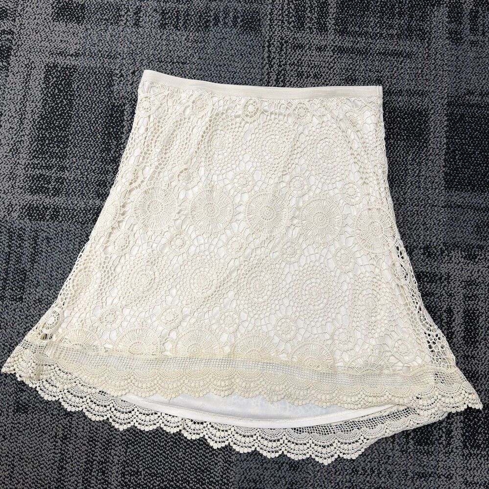 Cato Woman Crochet Skirt  XL Cream Floral Lace Midi Boho Hippie Cottagecore